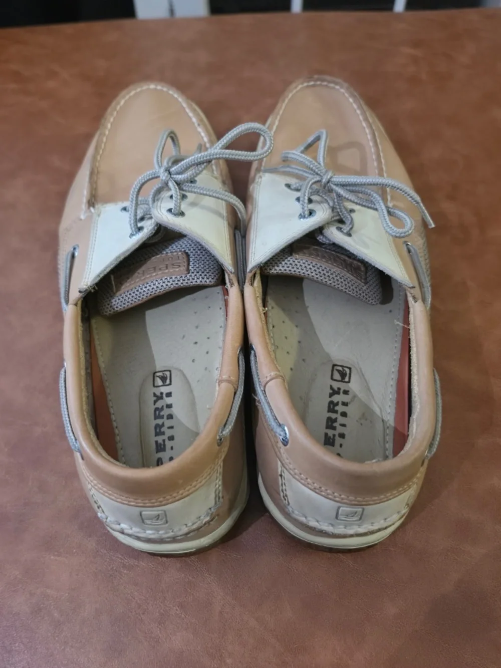 Sperry Billfish 3-Eye Leather Boat Shoes Tan/Cream Men’s 14